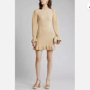 MOCK NECK MINI SWEATER DRESS:L KHAKI:S ZOE AND CLAIRE Cable Stitch Long Sleeve S